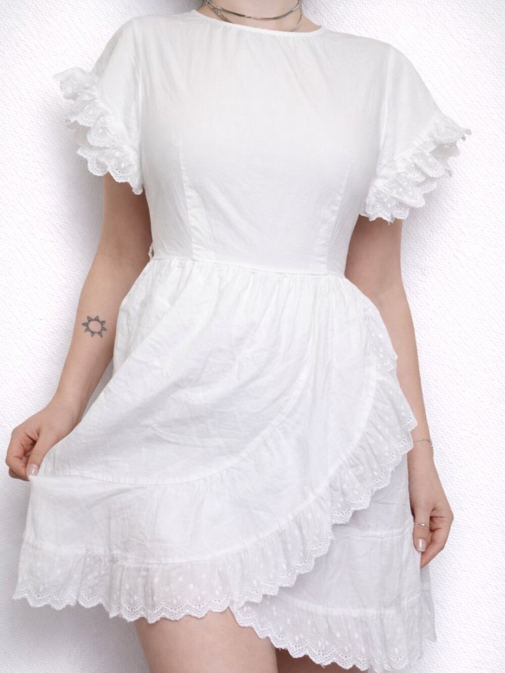 White Eyelet Ruffle Mini Dress